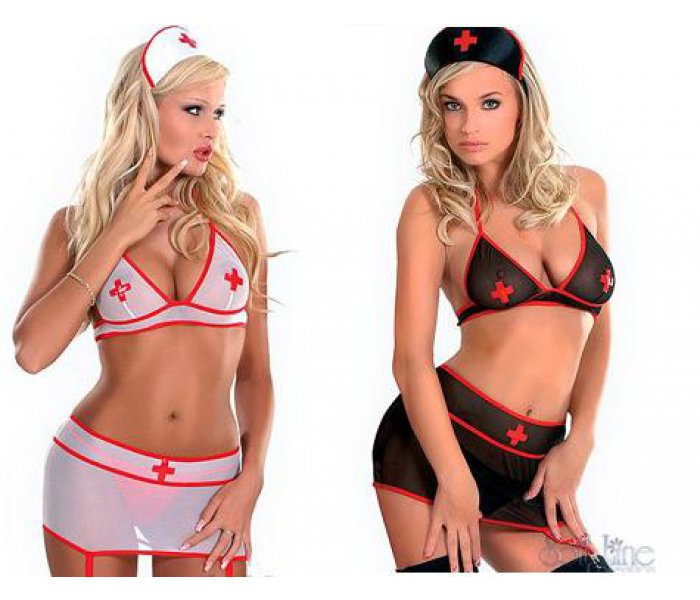 S/Mчер Шэрон комплект Медсестра:бюстгальтер в комп.:юбочка нижняя, черный с красным