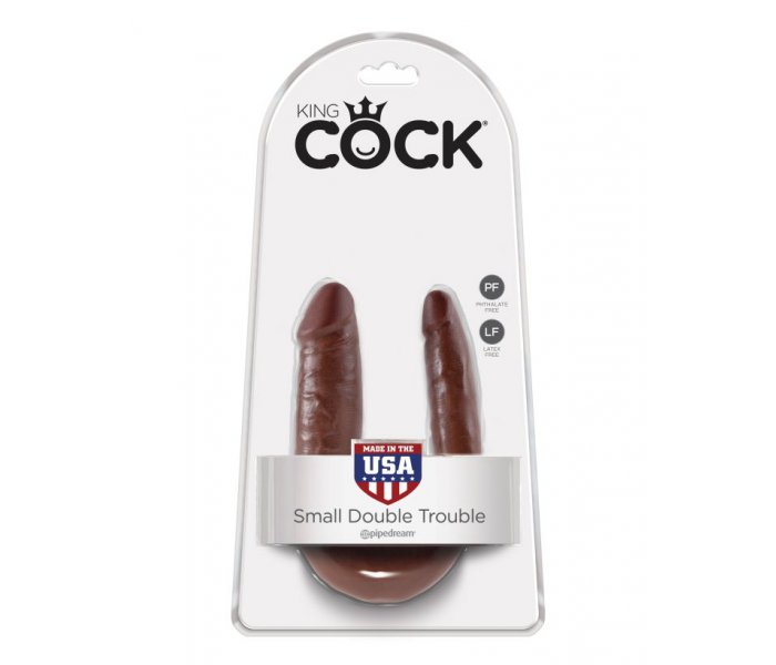 Двусторонний дилдо коричневый King Cock U-Shaped Small Double Trouble Brown