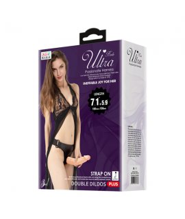 22088  BW  Страпон двойной c трусиками "Ultra passionate Harness" 7.1, Светлый
