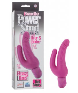 Фаллоимитатор двухголовый Bendie Power Stud Over & Under с вибрацией розовый